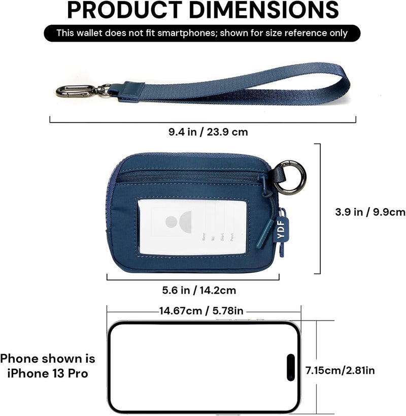 YDF Keychain Wallet for Women Mini Zip Card Holder with ID Window Coin Purse Detachable Wristlet Small Wallets navy blue - Image 4